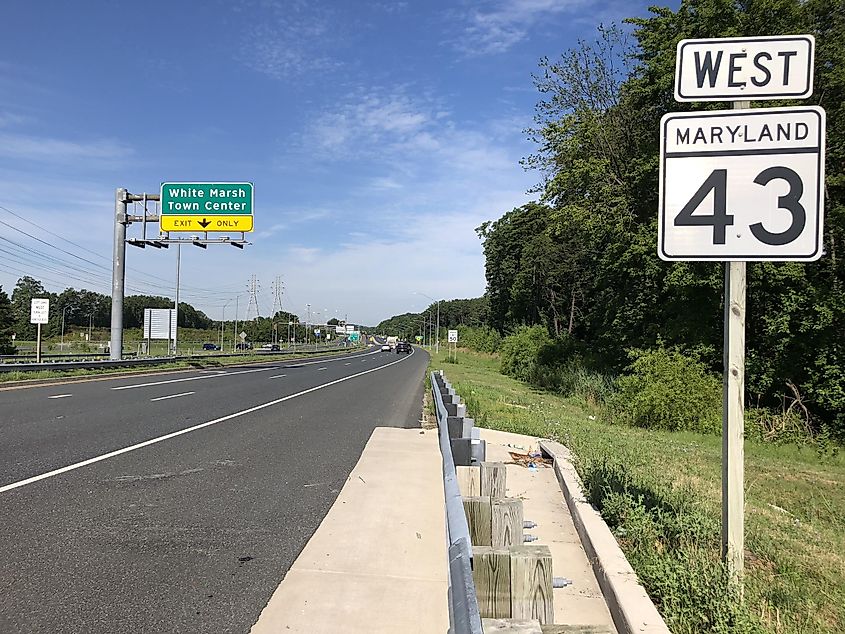 View west along Maryland State Route 43