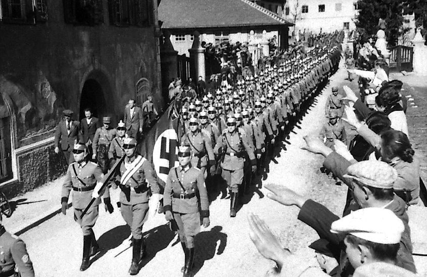 Entry of German police into Tirol in western Austria during the Anschluss. March 1938. 