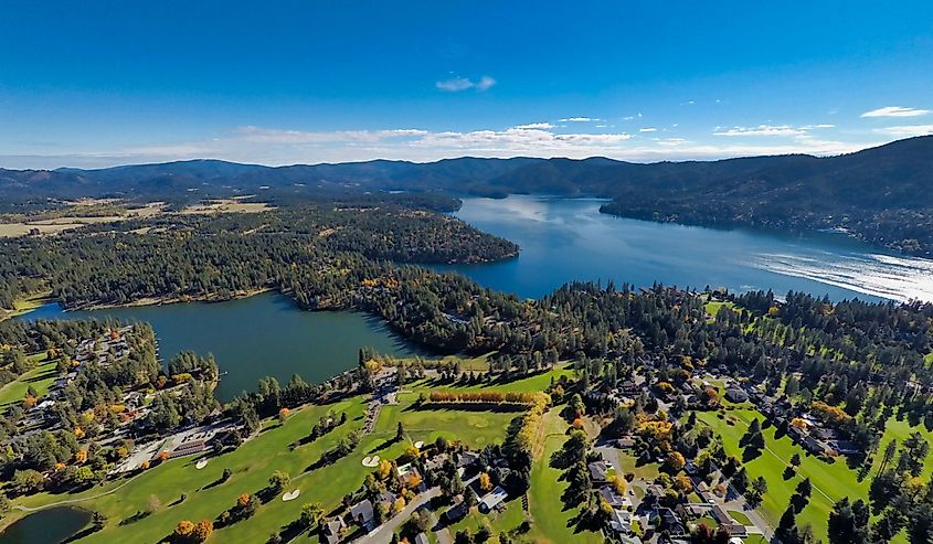 Aerial view of lakes and golf course in Hayden, Idaho