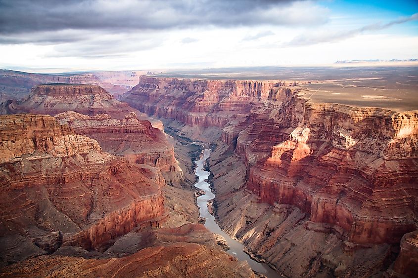 View of the Grand Canyon from a helicopter.