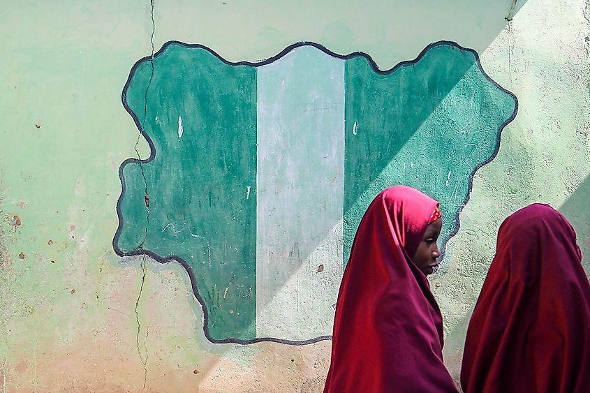 Classroom with the map and flag of Nigeria