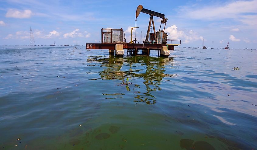 An oil extraction pump is seen in Lake Maracaibo.