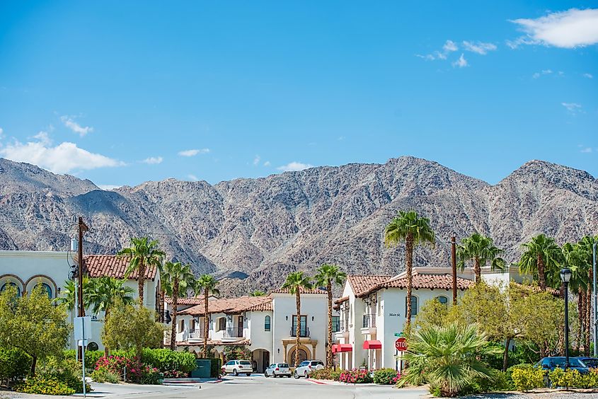 Old Town La Quinta in Coachella Valley, United States, features a stunning mountain view in Riverside County.
