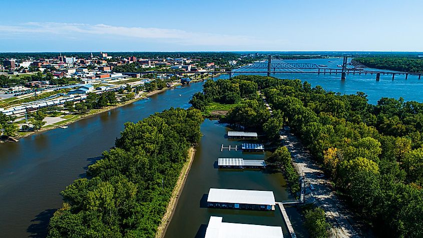 Mississippi River Aerial Views Quincy, Illinois.