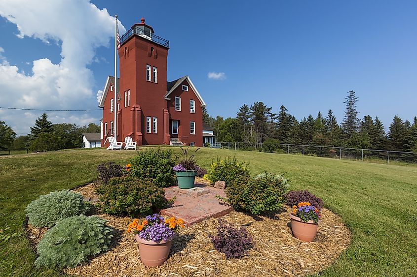 Two Harbors Lighthouse with flowers, Minnesota