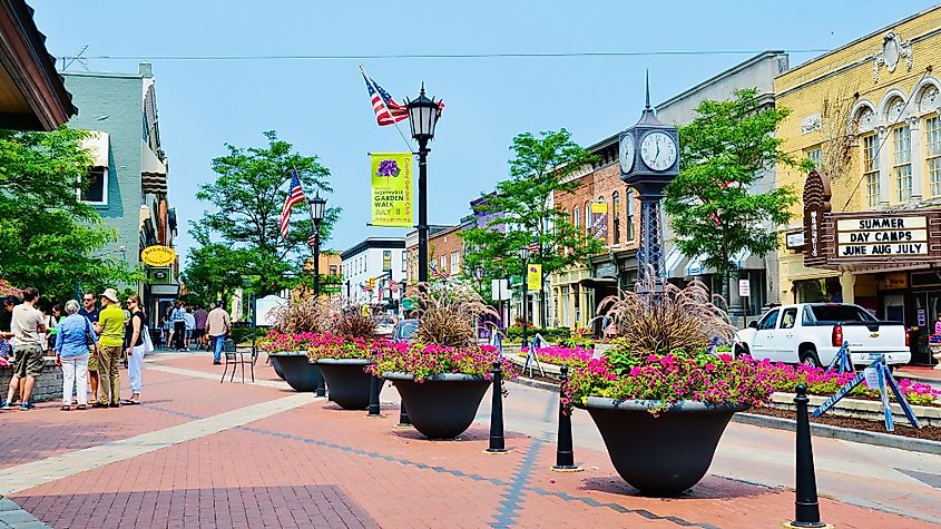 Beautiful summer at the town square in Northville, Michigan.