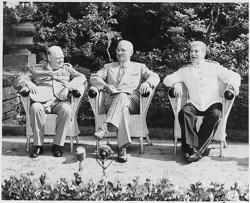 Winston Churchill, Harry Truman, and Joseph Stalin in Potsdam