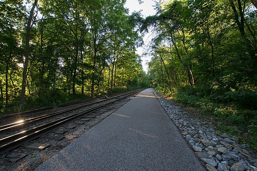 Rail tracks running through the Heritage Rail Trail County Park, Pennsylvania.