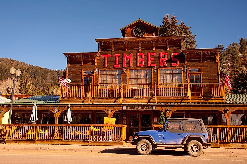 Timbers Restaurant, a steakhouse on W Main St in downtown Red River, New Mexico.