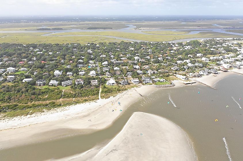 View of the coast and waterfront homes in Sullivan's Island, South Carolina.