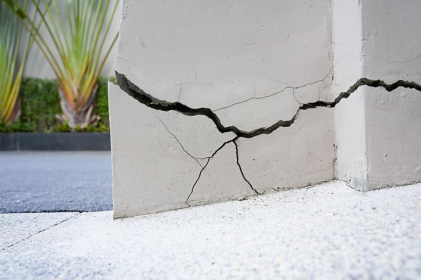 Crack damaged concrete cement building from an earthquake.