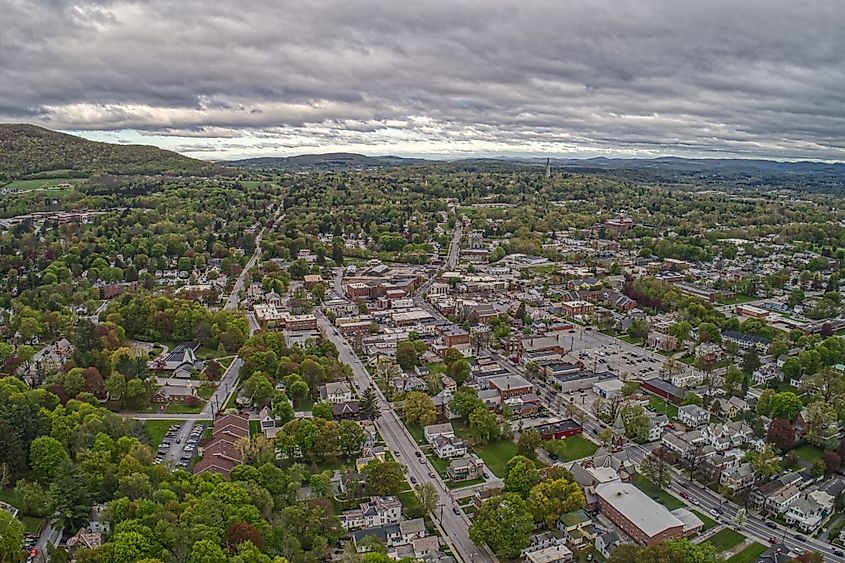 Aerial view of Bennington, Vermont in spring