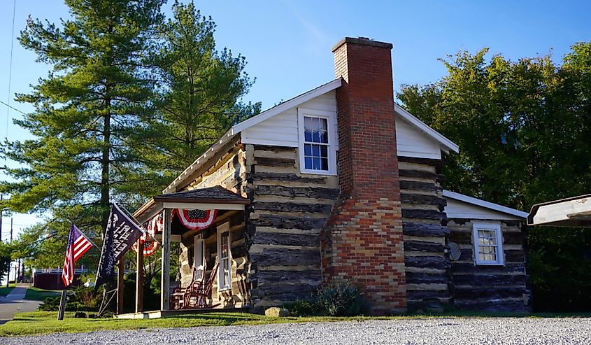 A very old log cabin, the Toll House, in Barboursville, West Virginia.