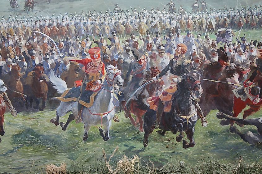 Marshall Ney leading the French cavalry charge at the Battle of Waterloo