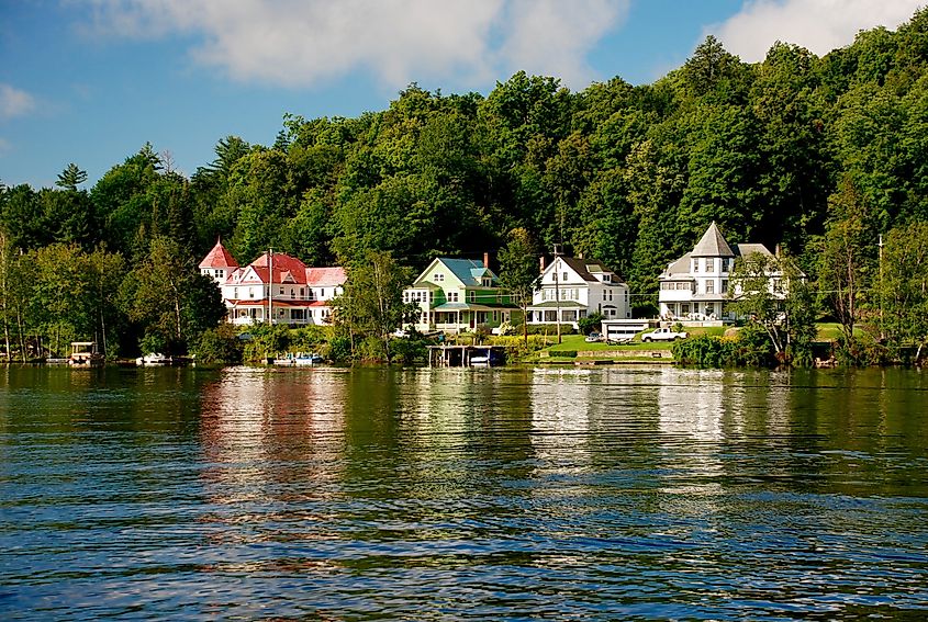 Houses by the lake in Tupper Lake, New York