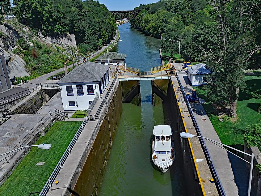 Lock gate along the Erie Canal in Lockport, New York.