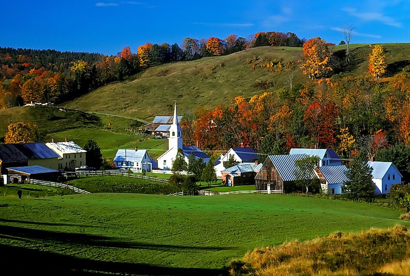 View of East Corinth, Vermont with beautiful fall foliage.