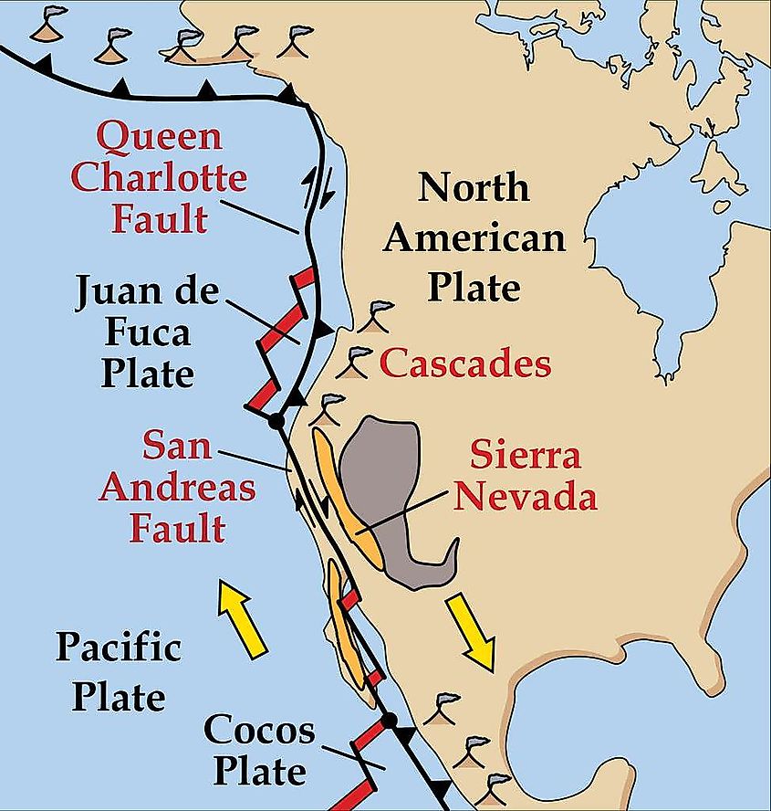 Map of plate tectonics at Cascadia subduction zone