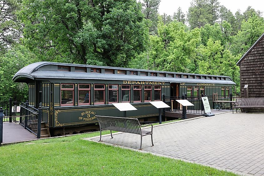 Spearfish, South Dakota: The federal fisheries railcar exhibit, Fish Car No. 3, at D.C. Booth Historic National Fish Hatchery.