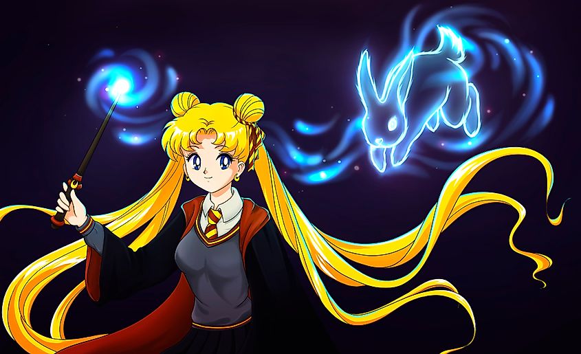 Illustration of Sailor Moon wearing Hogwarts uniform. Credit: Salenta / Shutterstock.com