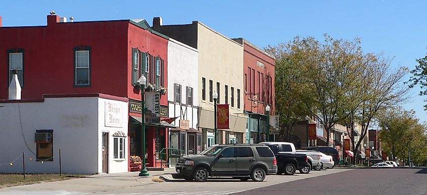 Historic buildings along Silver Street in Ashland, Nebraska.