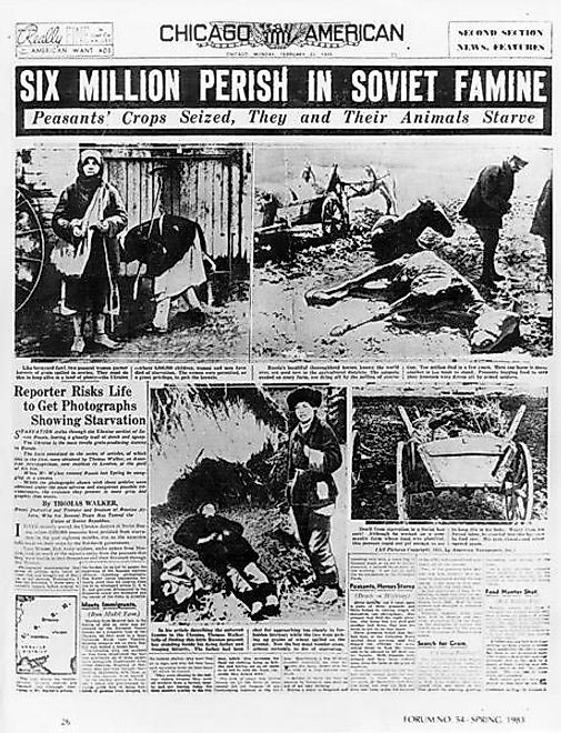 Chicago's American front page depicting Holodomor's starvation to death of six million Ukrainians