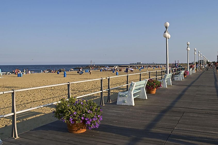 The boardwalk along the beach in the town called Avon-by-the-Sea along the Jersey shore.