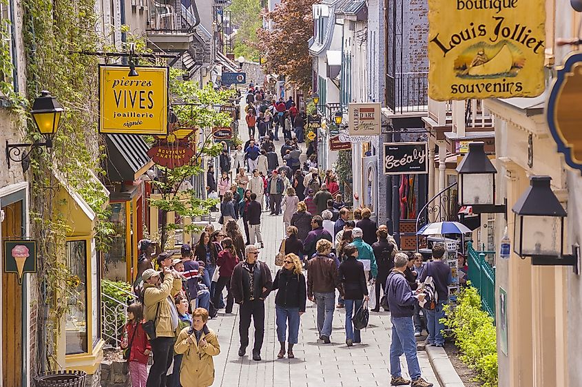 Tourism on Petit Champlain Street, in Old Quebec City.