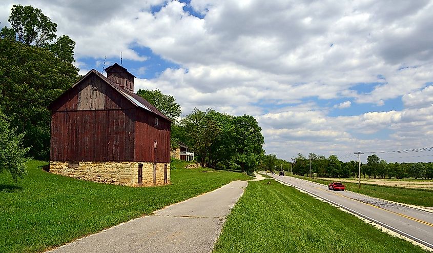 The Sam Vadalabene Bike Trail (left) and Illinois Route 100 near Pere Marquette State Park.