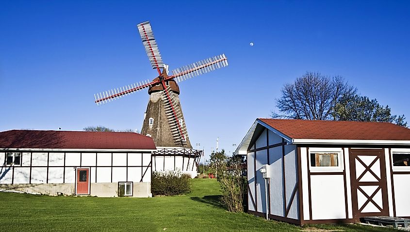 Authentic Danish windmill built in 1848, transported to Elk Horn, Iowa, in 1976, and rebuilt.
