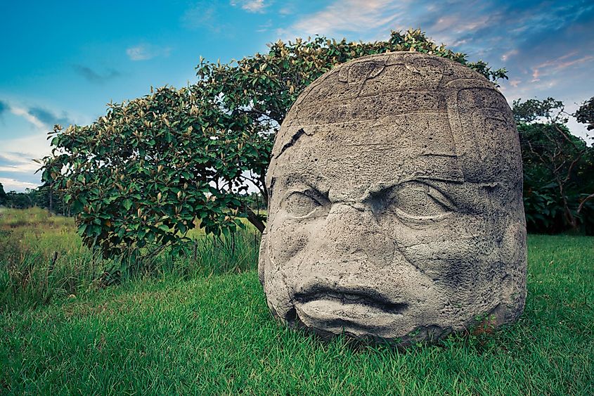 Olmec colossal head in the city of La Venta, Tabasco, Mexico.