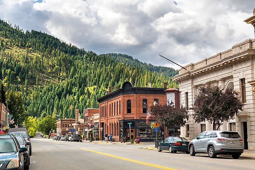 Historic main street of the Old West mining town of Wallace, Idaho.