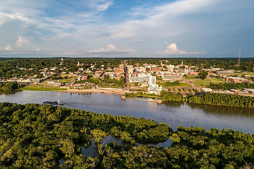 Downtown Vicksburg near the Yazoo Diversion Canal in Vicksburg, Mississippi, USA.