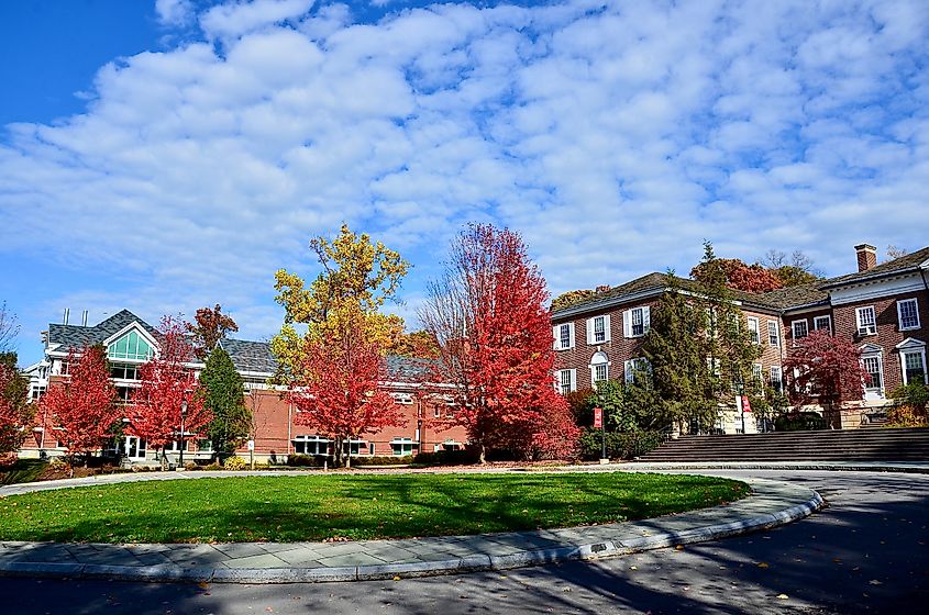  The college town of Aurora, New York, in fall