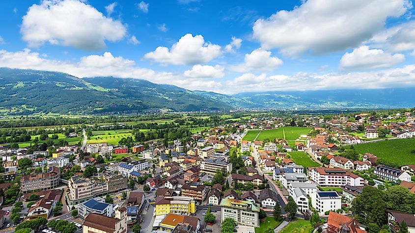 Skyline of Vaduz, principality of Liechtenstein
