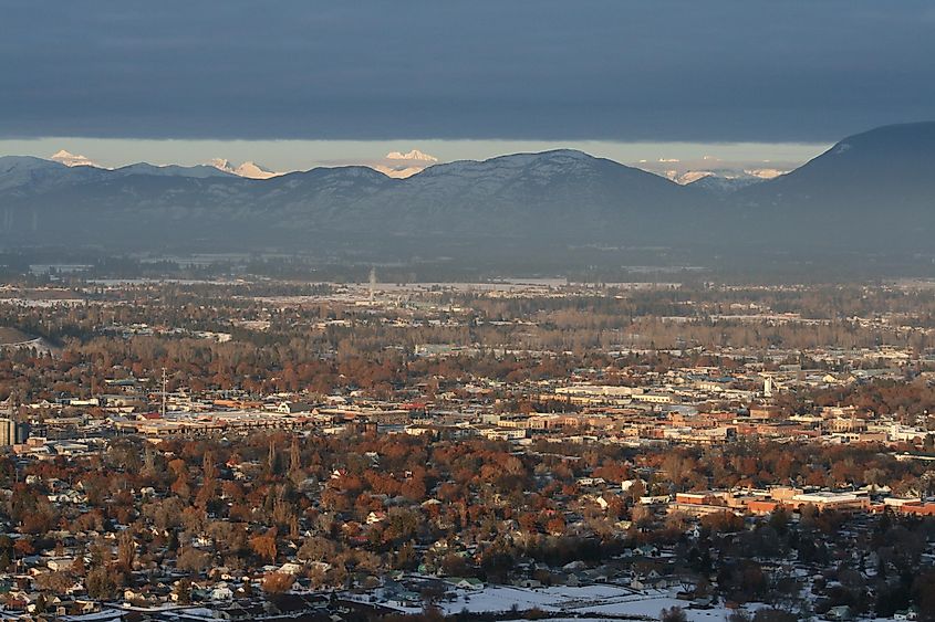 View of Kalispell, Montana and Glacier National Park.