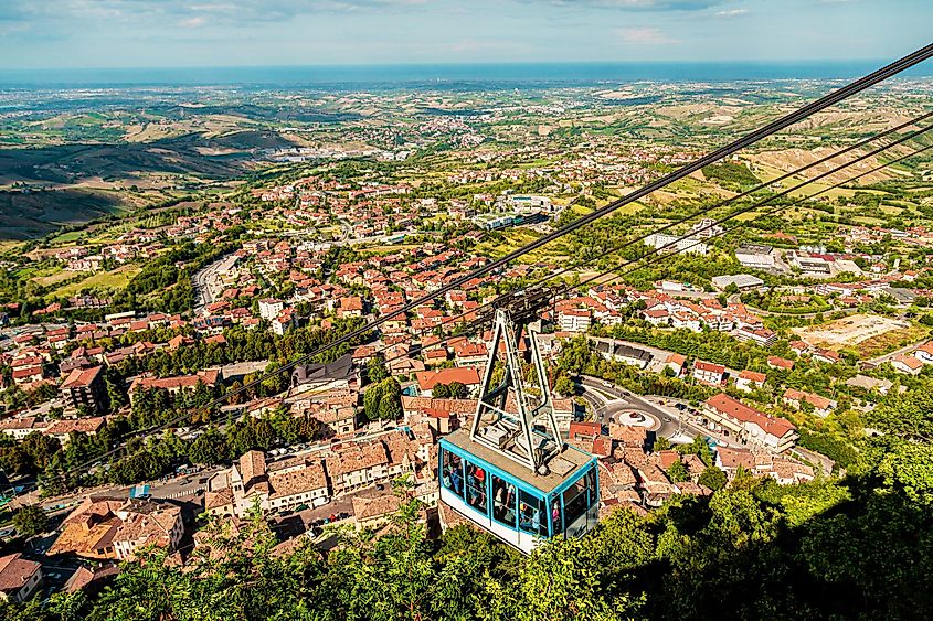 San Marino town panoramic view with aerial lift