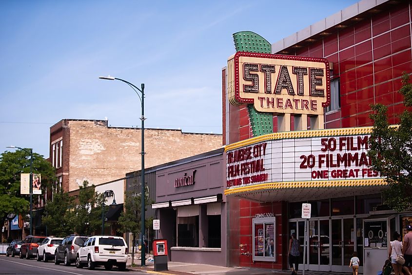 Traverse City Film Festival on the marquee at The State Theatre on Front Street