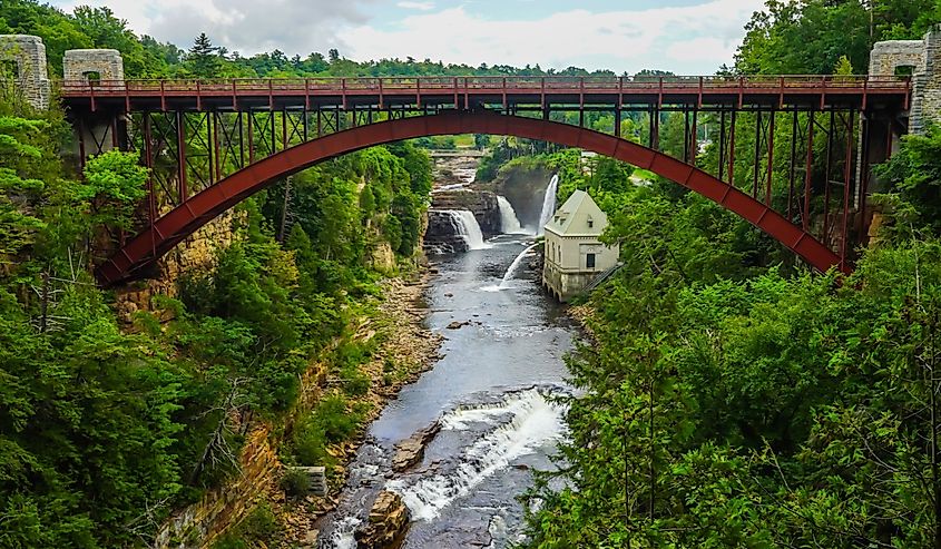 Bridge and Rainbow Falls at Ausable Chasm in upstate New York
