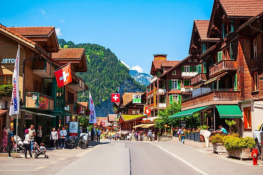 Traditional local houses in Lauterbrunnen village, Switzerland