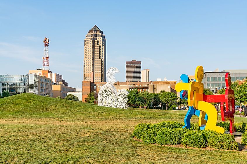 A view of Des Moines, Iowa, skyline from Pappajohn Sculpture Park