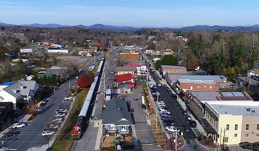Aerial view of downtown Blue Ridge, Georgia.