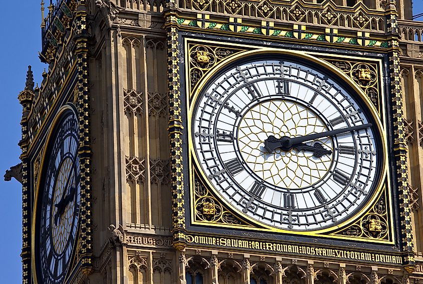 The clock face of Big Ben in London.