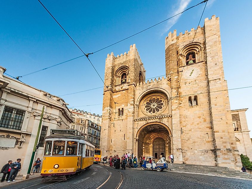  Se Cathedral (the beginning of the Camino Portugues) stands proud, with a yellow tram making one if its regular appearances.