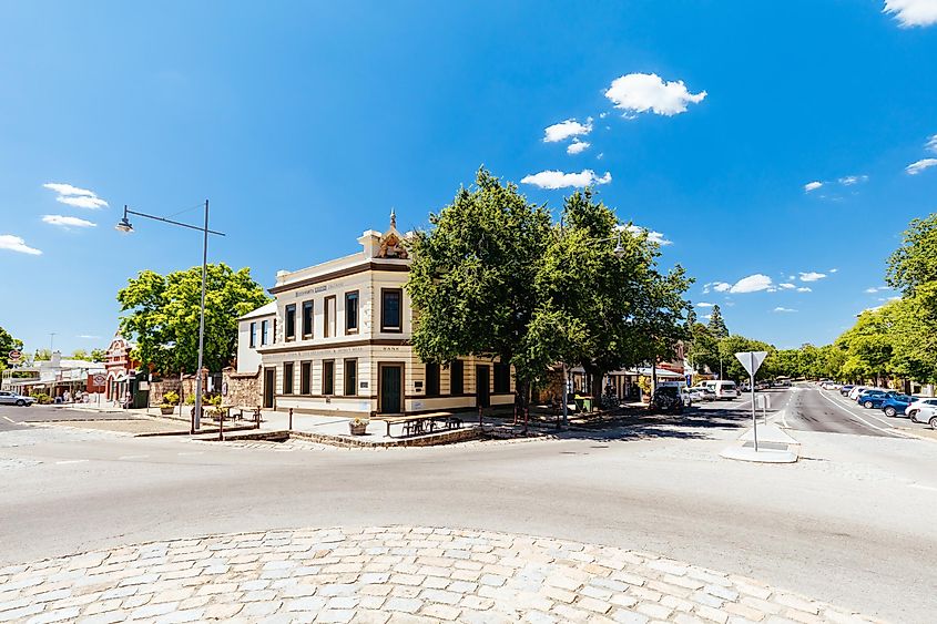 Historic Beechworth town centre on a warm summer day in Victoria, Australia