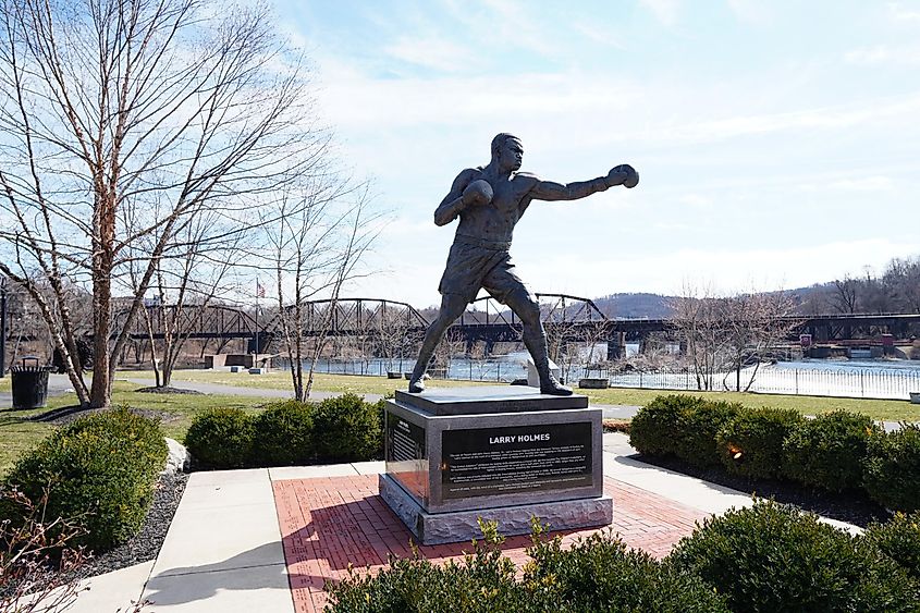 Statue of Boxer Larry Holmes at Scott Park, Easton, Pennsylvania, USA.