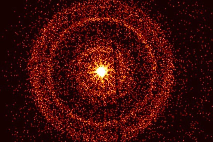 Swift captured the afterglow of GRB 221009A about an hour after it was first detected. The bright rings form as a result of X-rays scattered from otherwise unobservable dust layers within our galaxy that lie in the direction of the burst.