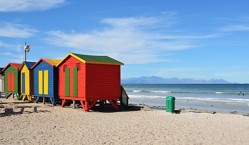 The iconic Victorian Bath Houses dot the miles of open beaches along the Cape Flats of False Bay.