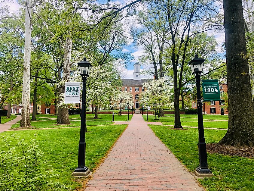 Ohio University main campus in Athens, Ohio, USA, springtime view