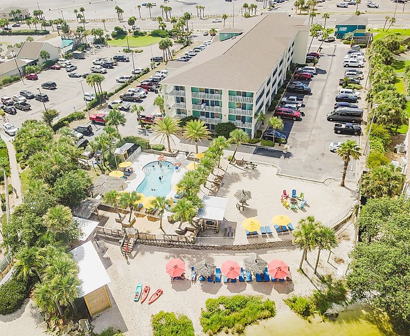 Aerial view of Pensacola Surf and Sand Hotel, via 